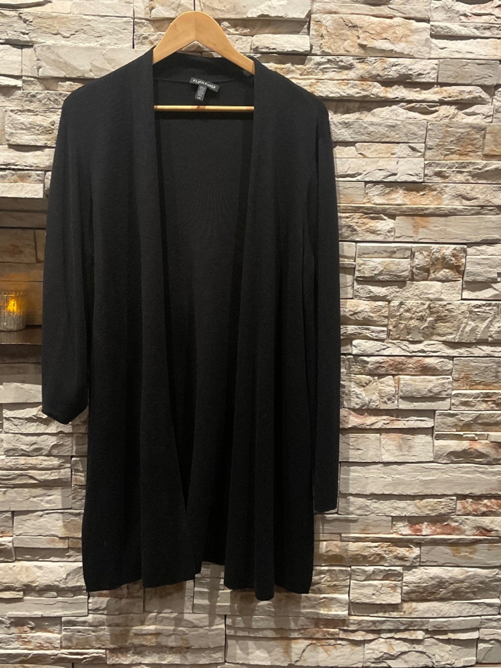 Eileen Fisher Merino Wool Long No Closure Cardigan, Color Black, Color L